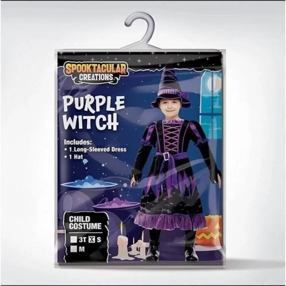 Spooktacular Creations Purple Witch Long Sleeve Dress & Hat Child Size Small